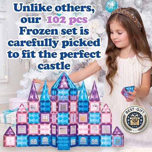 102pcs Frozen Princess Castle Magnetic Tiles Building Blocks - 3D Diamond Blocks, STEM Educational Toddler Toys for Pretend Play, 4 Year Old Girl Birthday Gifts Kids Ages 3 5 6 7 8