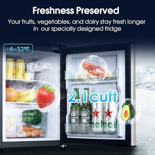 3.2 Cu.Ft Mini Fridge with Freezer, 2 Door Compact Refrigerator, Small Fridge with 7 Level Thermostat & LED Light, Small Refrigerator with Freezer for Bedroom, Office, Dorm, Silver