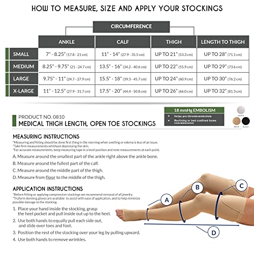 Truform Surgical Stockings, 18 mmHg Compression for Men and Women, Thigh High Length, Open Toe, Black, X-Large