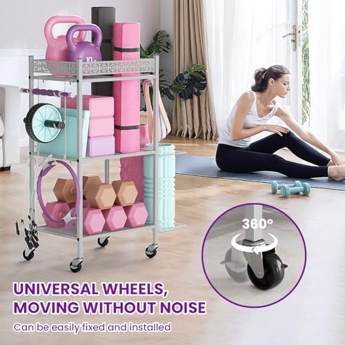 VOPEAK Yoga Mat Storage Rack, Home Gym Storage Rack Yoga Mat Holder, Workout Storage for Yoga Mat, Foam Roller, Gym Organizer Gym Equipment Storage for Home Exercise and Fitness Gear (Metal)