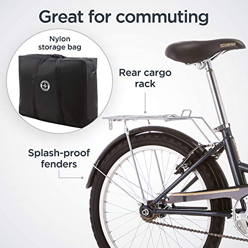 Schwinn Hinge Adult Folding Bike, 20-inch Wheels, Rear Carry Rack, Carrying Bag, Multiple Colors