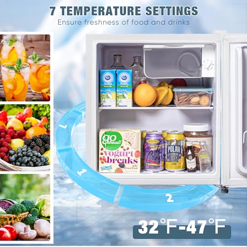 1.7 Cu.Ft Mini Fridge with Freezer, Low Noise Compact Refrigerator, Adjustable Thermostat, Energy Saving, Stylish Small Fridge for Bedroom, Office, Dorm, Hotel. (Stylish White)