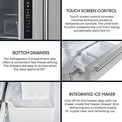 Forno Moena 40" Wide (36" + 4" Trim Kit) Refrigerator and Freezer 19.2 Cu.Ft with Trim Kit Grill - French Door Counter Stainless Steel Freestanding Fridge with Ice Maker