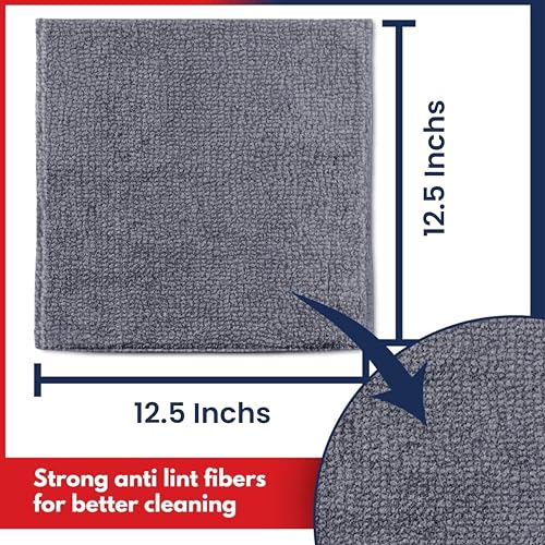 Microfiber Cleaning Cloth Grey - 12 Packs 12.6"x12.6" - High Performance - 1200 Washes, Ultra Absorbent Towels Weave Grime & Liquid for Streak-Free Mirror Shine - Car Washing Cloth