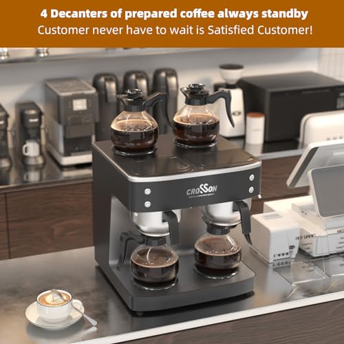 crosson 200 Cup/hour Commercial Drip Coffee Maker, 7.2L Pour Over Coffee Brewer with 4 Glass Decanter&Warmers and Easy Clean Fingerprint Free Housing and 304 Stainless Steel Funnel,