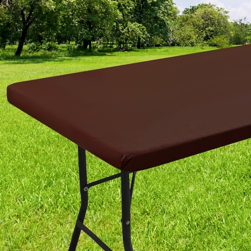smiry Rectangle Tablecloth, Elastic Fitted Flannel Backed Vinyl Tablecloths for 4ft Folding Tables, Waterproof Wipeable Table Covers for Indoor, Outdoor, Picnic and Camping (Coffee, 30"x48")