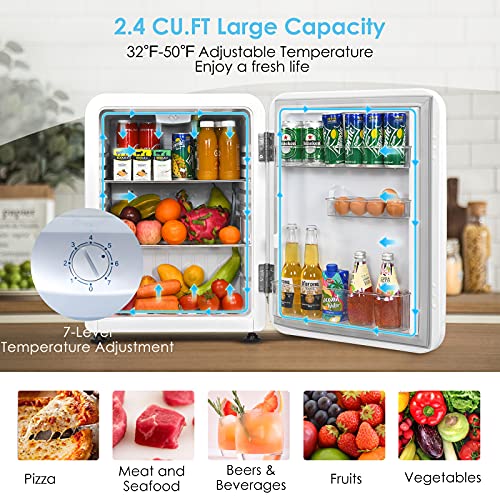 COSTWAY Compact Refrigerator, 2.4 cu ft. Single Door Small Fridge with Auto Defrost, Adjustable Temperature 32℉ to 50℉, Reversible Door, Removable Glass Shelves, Mini Fridge for Bedroom, Apartment, White