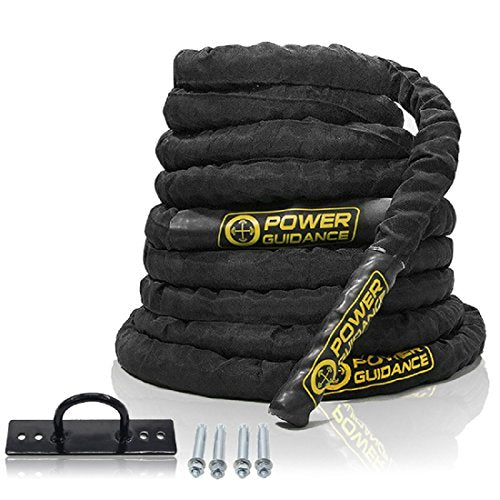 POWER GUIDANCE Battle Rope, 1.5/2 Inch Diameter Poly Dacron 30, 40, 50Ft Length Exercise Equipment for Home Gym & Outdoor Workout, Battle Rope Anchor Included…