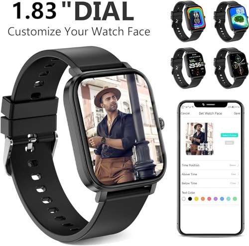 Smart Watch for Man/Women Fitness Tracker SmartWatch for Android/iOS Phones 1.83" Full Touch Screen with Heart Rate/Sleep Monitor, Step Counter, IP68 Waterproof Smart Watches