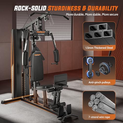 FEIERDUN Home Gym Equipment, Multi-Functional Workout Equipment with 154LBS Weight Stack, for Leg Press, LAT Pull Down, Chest Presses