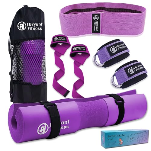 J Bryant Fitness Barbell Pad Kit with Ankle Straps for Cable Machine Resistance Hip Band for Booty Workout and Weight Lifting Straps, Thick Squat Pad with Bag for Hip-Thrusts, Squats, and Bench Press