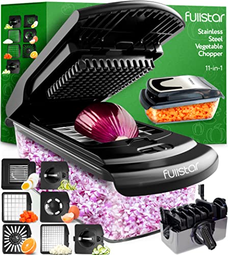 Fullstar Vegetable Chopper, Cheese Slicer, Food Chopper, Veggie Chopper, Onion Chopper, Vegetable Chopper with Container, Mandoline Slicer & Cheese Grater (11 in 1 - Black)