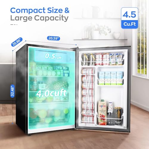 Upstreman 4.5 Cu.Ft Mini Fridge, Single Door Compact Refrigerator, Adjustable Thermostat, Low noise, Energy-efficient, Small Refrigerator for Bedroom, Office, Dorm, Classic Black, FR45