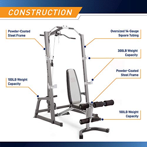 Marcy Pro Deluxe Cage System with Weightlifting Bench All-in-One Home Gym Equipment PM-5108,Black/Silver