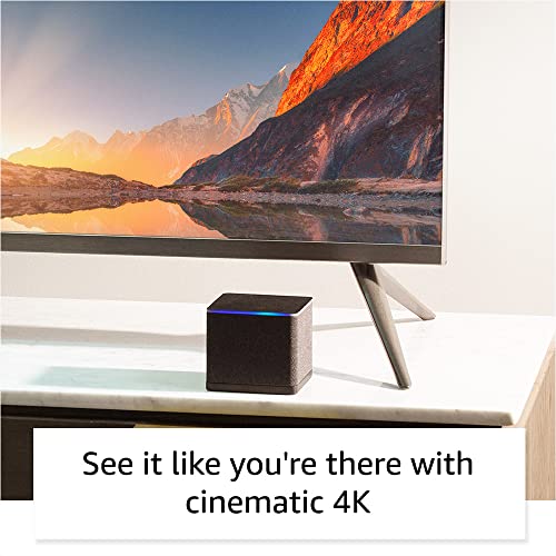 Amazon Fire TV Cube, Hands-free 4K ultra HD streaming device, free and live TV without satellite or cable, Wi-Fi 6E support