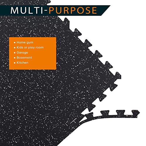1/2inch Thick 48 Sq Ft Rubber Top High Density EVA Foam Exercise Gym Mats 12 Pcs - Interlocking Puzzle Floor Tiles for Home Gym Heavy Workout Equipment Flooring - 24 x 24in Tile, Black&Grey