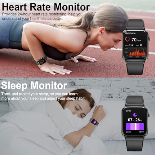 Smart Watch for Men Women, 1.85" Smartwatch (Answer/Make Call), IP68 Waterproof Fitness Tracker, 100+ Sport Modes, Heart Rate and Sleep Monitor, Pedometer, Smartwatches for Android iOS, Deep Black
