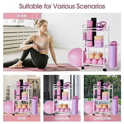 Home Gym storage Rack - Gym Equipment Storage Rack for Yoga Mat Yoga Ball Dumbbells Kettlebells Foam Roller Yoga Strap and Resistance Bands Workout Equipment Organizer