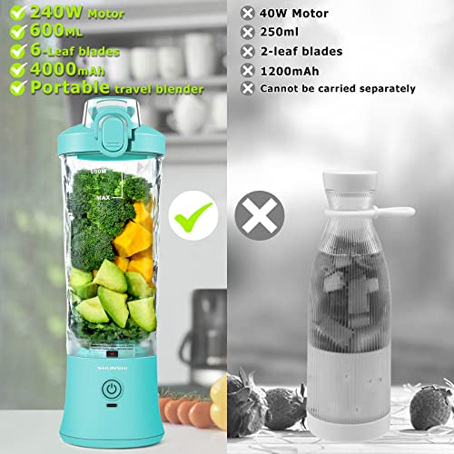 Portable Blender 20 Oz, Personal Size Blender for Shakes and Smoothies with Ice Cube Tray, Mini Small Smoothie Blender Bottles for Kitchen Home Gym Sports Travel (Mint Blender+ice cube tray)
