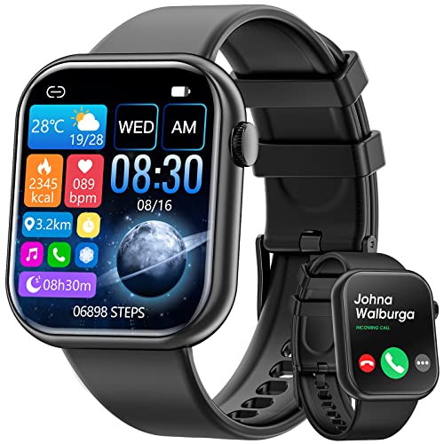 Hwagol Smart Watch (Answer/Make Call), 2024 Newest 1.85 Inch Fitness Tracker, Heart Rate/Sleep Monitor/Pedometer/Calories, Multiple Sports Modes, Women's Men's Fitness Watch for Android iPhone（Black）