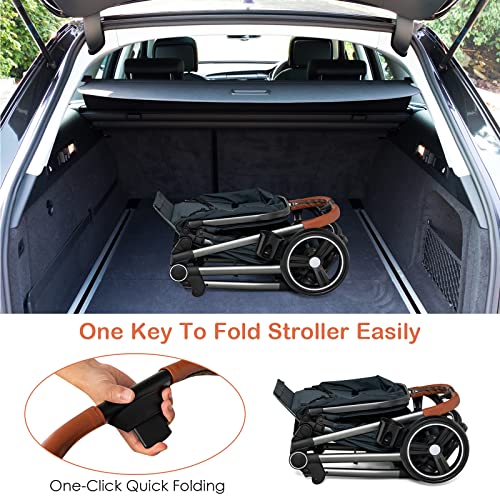 INFANS 2 in 1 High Landscape Convertible Baby Stroller, Newborn Reversible Bassinet Pram, Foldable Pushchair with Adjustable Canopy, Aluminum Structure, 5-Point Harness for Infant Toddler (Black)