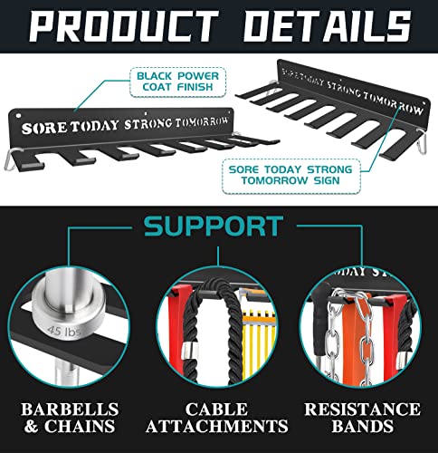 8 Prongs Hook Heavy-construction Wall-mounted Organizer Multi-Purpose Workout Gear Storage for Resistance Bands Jump Ropes Lifting Belt Fitness Bands Barbells Carabiners Included With Uplifting Words