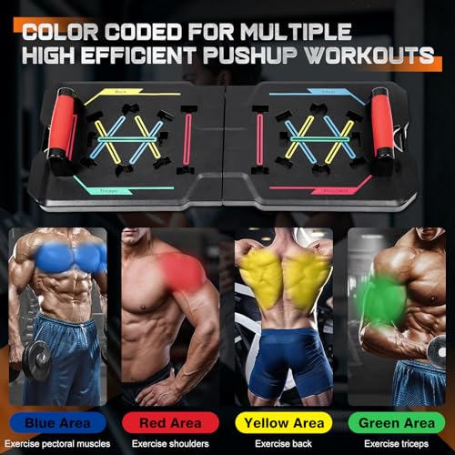 Home Gym Equipment, Large Compact Push Up Board, Portable Home Gym System with Pilates Bar, Resistance Band, Ab Roller Wheel, Full Body Workout at Home, Professional Push Up Strength Training