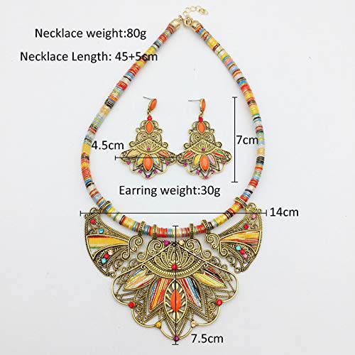 YAZILIND Chunky Necklace Earrings Women's Bohemian Chain Tribal Jewelry Set Handmade Geometric Charm Bib Choker Necklaces