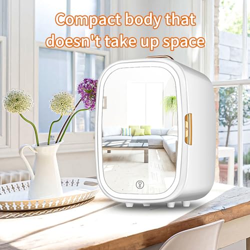 11 Liter Skincare Fridge, Makeup Refrigerator with Dimmable LED Mirror Door, Personal Beauty Fridge with Cooler & Warmer for for All Cosmetics and Skincare Needs