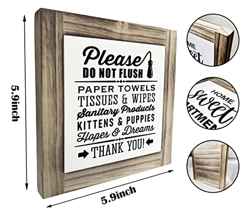 Funny Restroom Wood Plaque Sign, Do Not Flush Paper Towels Kittens, Box Wood Plaques Desk Décor 5.9×5.9×0.7inch, Bathroom Décor Sign, Humorous Bathroom Notice Plaques, Restroom Shelf Art Décor