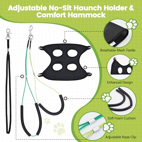 Dog Grooming Table Arm with Hammock - 35" Height Adjustable Dog Grooming Arm with Clamp, Hammock, and No-Sit Haunch Holders - Ideal for Small & Medium Pets