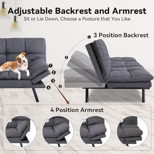Futon Couch, Convertible Futon Sofa Bed, Memory Foam 70" Futon Sofa, Adjustable Sleeper Sofa, Modern Loveseat Sofa Bed for Compact Space,Living Room, Office, Apartment, Grey, Updated Quality