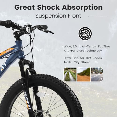 GOWE S24109 Elecony 24 Inch Fat Tire Bike Adult/Youth Full 7 Speeds Mountain Bike, Dual Disc Brake, High-Carbon Steel Frame, Front Suspension, Mountain Trail Bike, Urban Commuter City Bicycle