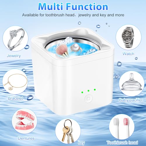 Ultrasonic Cleaner for Retainer, Denture, Mouth Guard, Aligner, 45kHZ Jewelry Cleaner Ultrasonic Machine 200ML Portable Retainer Cleaner for All Dental Appliances, Jewelry
