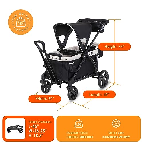 Baby Trend Expedition 2-in-1 Collapsible Stroller Wagon Plus with Canopy, Storage Basket, 2 Storage Trays, and 6 Bottle Holders, Modern Khaki