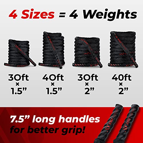 Poly Dacron Weighted Battle Ropes for Home Gym– Indoor/Outdoor Workout Rope with Sleeve, Heat-Shrink Handles, & Anchor Kit – Exercise Rope for Training/Fitness/Boxing, Army Battle Rope