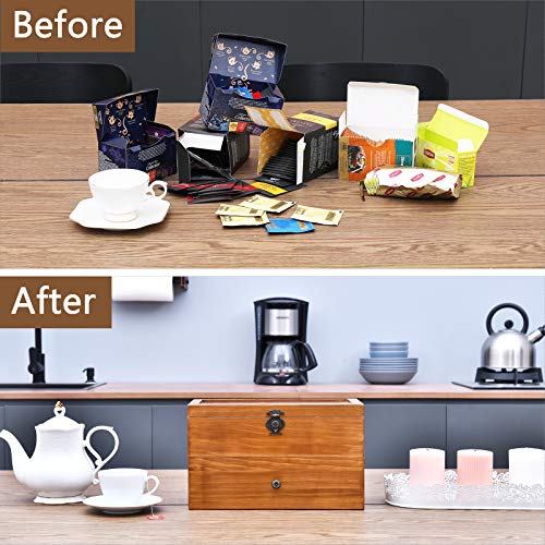 WELLAND Tea Box for Tea Bags Organizer, Tea Storage Chest with Clear Acrylic Window, 2-layer 14 Compartments Large Tea Organizer, Gift Idea