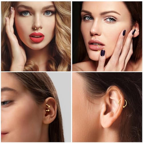 Yolev 14Pcs 6/7/8/9/10/12/14mm Surgical Steel Horseshoe Septum Nose Ring Hoop Set Piercing Jewellery，Horseshoe Rings Earring Eyebrow Earring Hoop Lip Horseshoe Piercing for Women Men