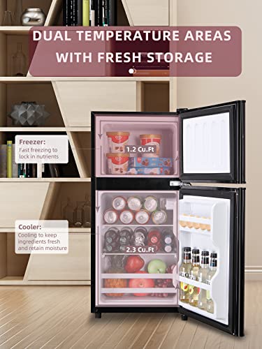 KRIB BLING Compact Refrigerators with Freezer on Top, Mini Fridge with 7- Level Adjustable Thermostat, Small Refrigerator for Apartment, Office, Dorm, Wood