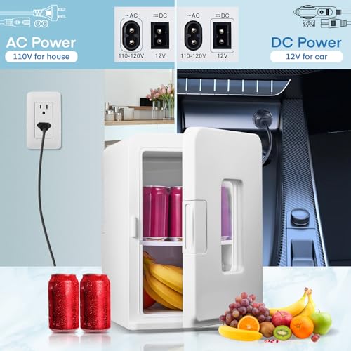 NORTHCLAN Mini Fridge, 15 L/21 Can Personal Refrigerator, Portable Cooler &Warmer, Beverage & Skincare, 110V/12V, Black, Width 11.8", White
