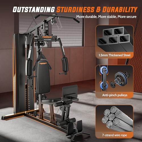 FEIERDUN Home Gym, Multi Exercise Equipment with Leg Press, Cable Machine Home Gym Equipment for Full Body Workout