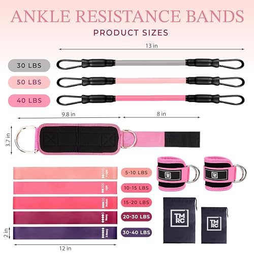 12 pcs Ankle Resistance Bands with Cuffs, 5 Mini Loop Bands, Ankle Bands for Working Out, Resistance Bands for Leg Butt Workout Equipment, Butt Bands for Working Out Women, Glutes Workout Equipment