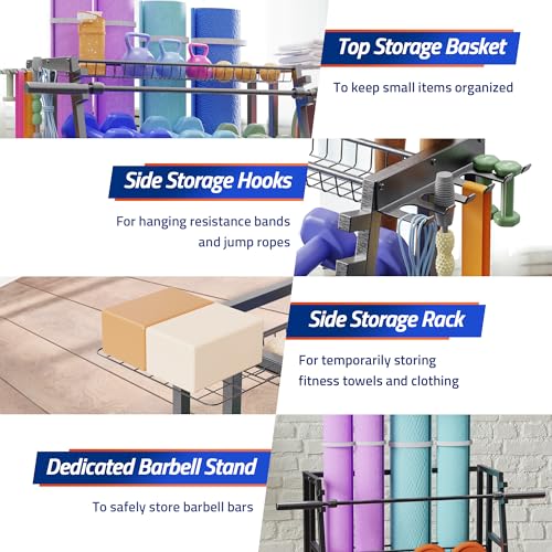 Yes4All Weight Rack for Home Gym 440lbs Capacity, Home Gym Storage Rack for Dumbbells, Yoga Mat, and Balls Holder - All in One Workout Equipment Storage Organizer with Hooks This Is Living