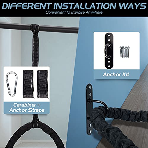 Battle Ropes with Steel Anchor Kit,Heavy Battle Exercise Ropes with Protective Sleeve,1.5in Diameter 30/40/50ft Lengths Polyester Fitness Rope,Full Body Workout Equipment for Home Gym