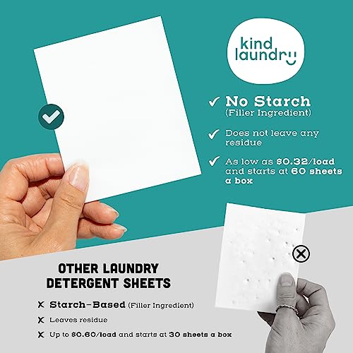 Kind Laundry Detergent Sheets with Powerful Stain-Fighting Enzymes - Biodegradable Plant Powered Eco-Friendly Laundry Soap Sheets - Home or Travel Laundry Detergent (Fragrance Free, 60 Loads)
