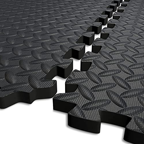 Rubber Tiles Workout Flooring Puzzle Exercise Mat with 18 Squares Interlocking Foam Gym Mats 12'' x 12'' EVA Protective Mats for Heavy Equipment