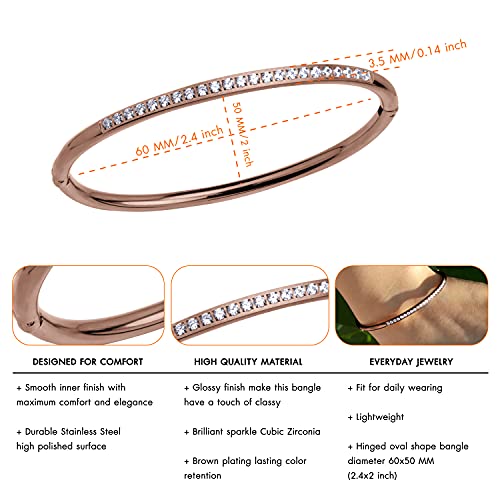 555Jewelry Stainless Steel & CZ Hinged Oval Cuff Bangle Bracelet for Women