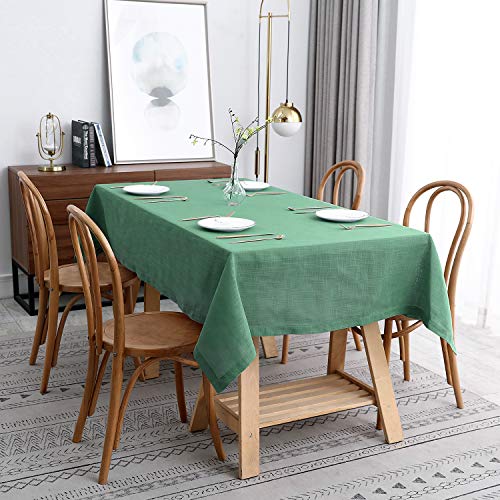maxmill Lux Faux Linen Tablecloth with Slubby Yarn Textured Weaves Wrinkle Free Anti-Shrink Soft Table Cloth for Kitchen Dining Tabletop for Outdoor and Indoor Use Rectangle 60 x 84 Inch Green