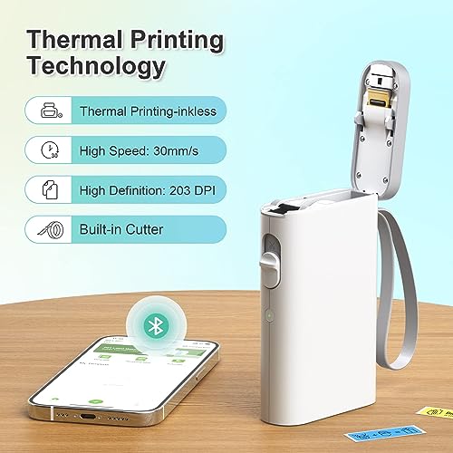 Label Maker Machine with Tape, P21 Bluetooth Label Printer, Wireless Mini Label Makers with Multiple Templates for Organizing Office Home, White