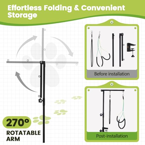 Dog Grooming Table Arm with Hammock - 35" Height Adjustable Dog Grooming Arm with Clamp, Hammock, and No-Sit Haunch Holders - Ideal for Small & Medium Pets